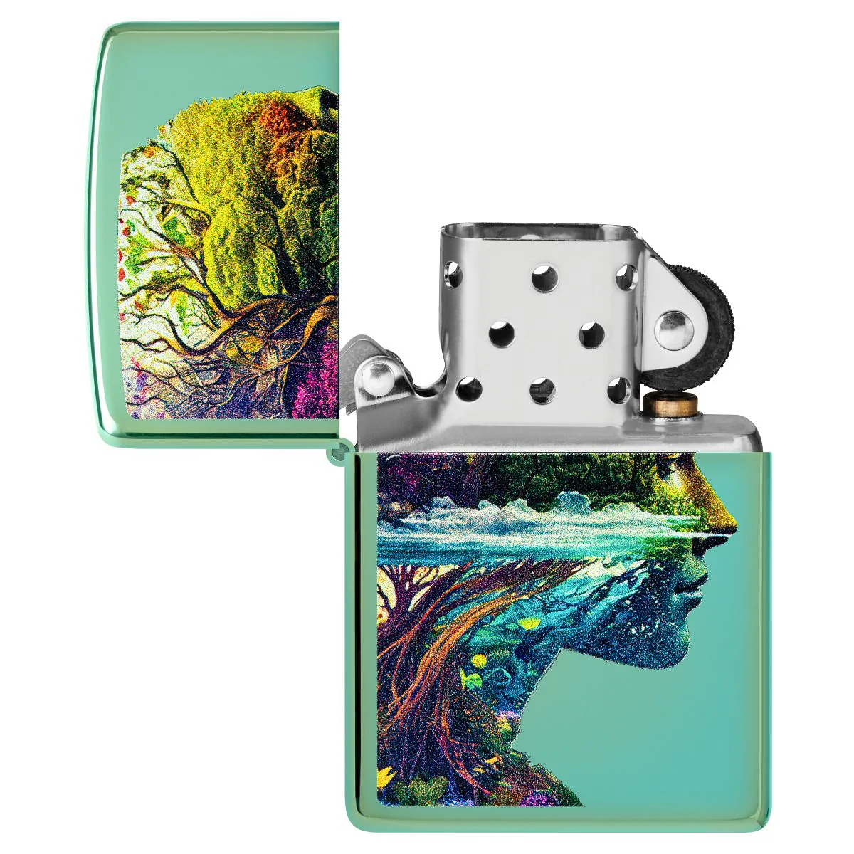 Zippo Lighter: One with Nature Design - High Polish Green 46233 - Image 4