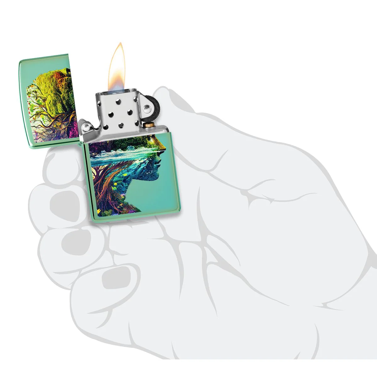 Zippo Lighter: One with Nature Design - High Polish Green 46233 - Image 5