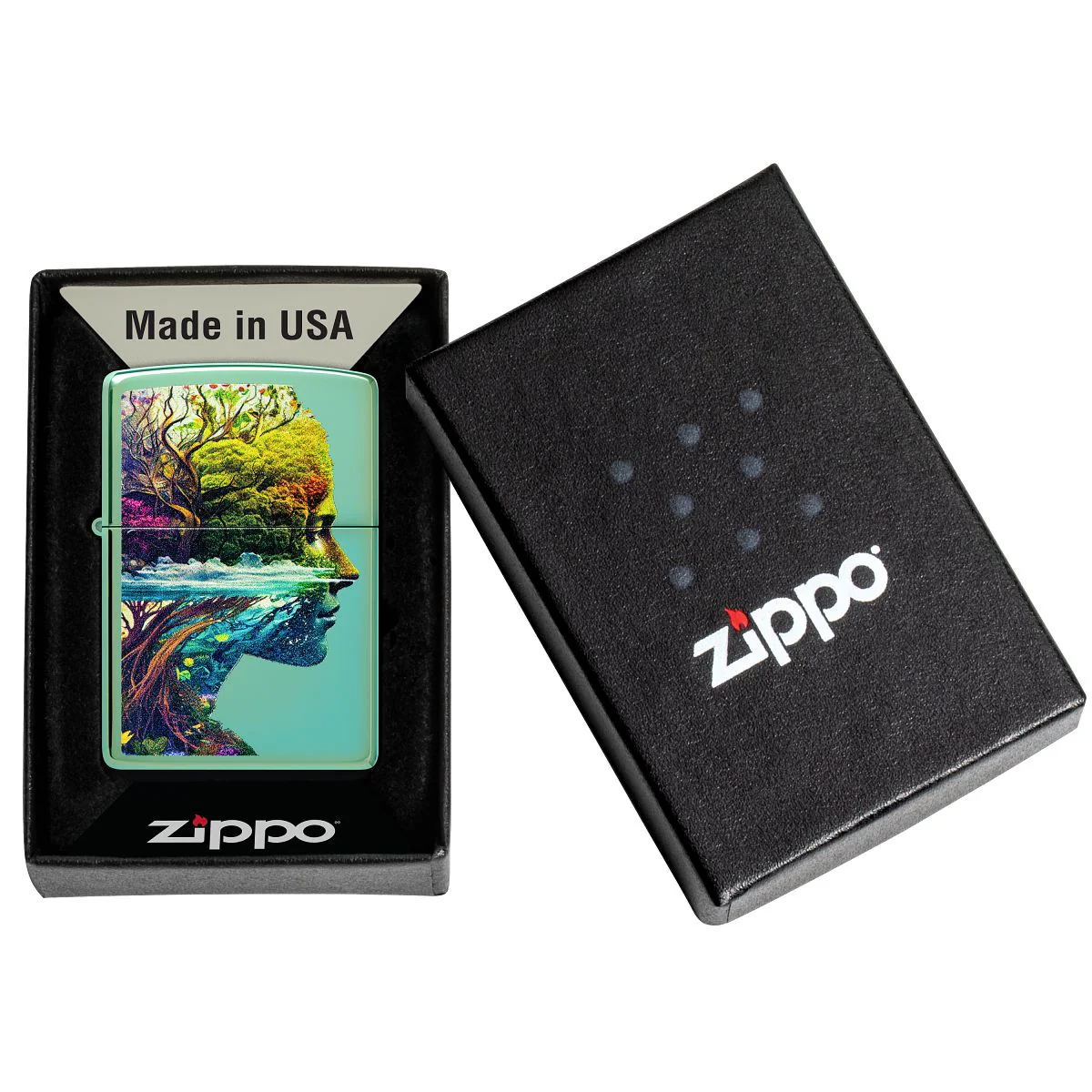 Zippo Lighter: One with Nature Design - High Polish Green 46233 - Image 6
