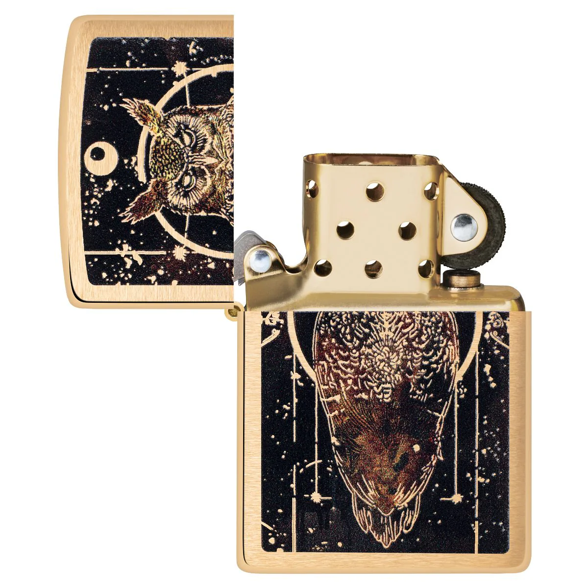 Zippo Lighter: Owl Design - Brushed Brass 46869 - Image 4