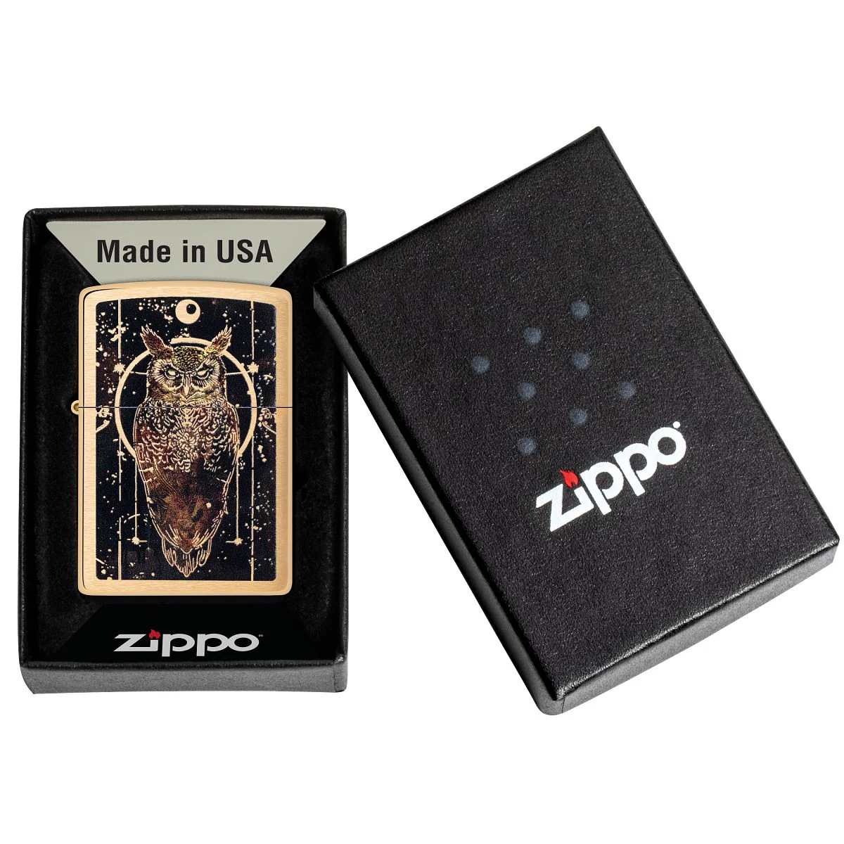 Zippo Lighter: Owl Design - Brushed Brass 46869 - Image 6