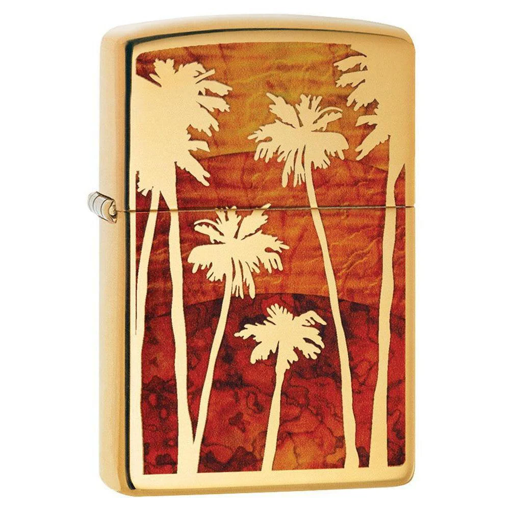 Zippo Lighter: Palm Trees and Sunset, Fusion - High Polish Brass 80792