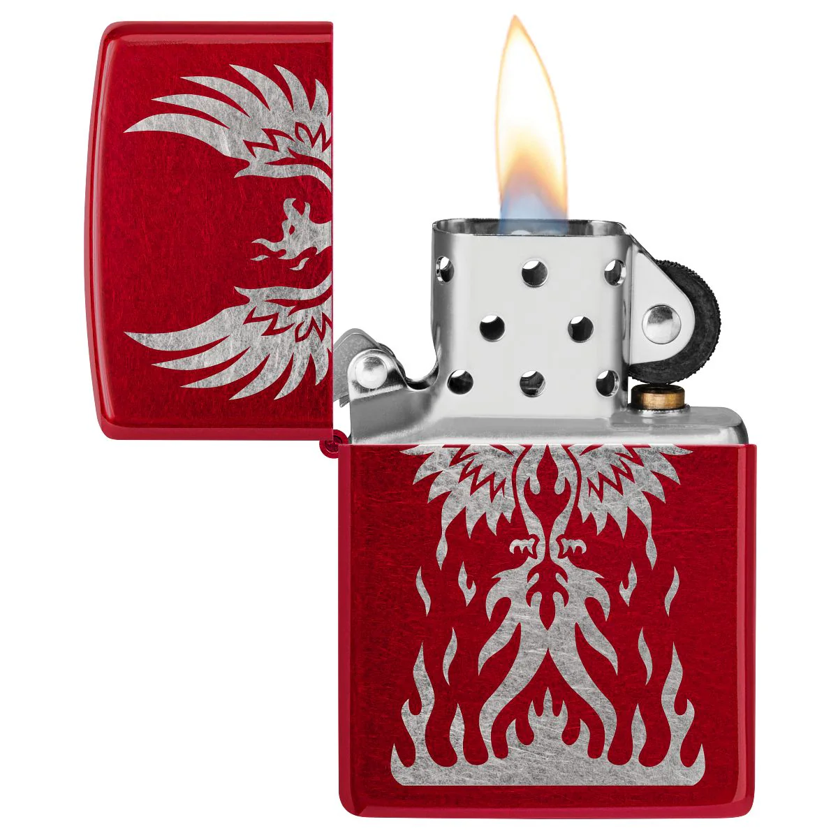 Zippo Lighter: Phoenix Rising Design, Engraved - Candy Apple Red 47140 - Image 3