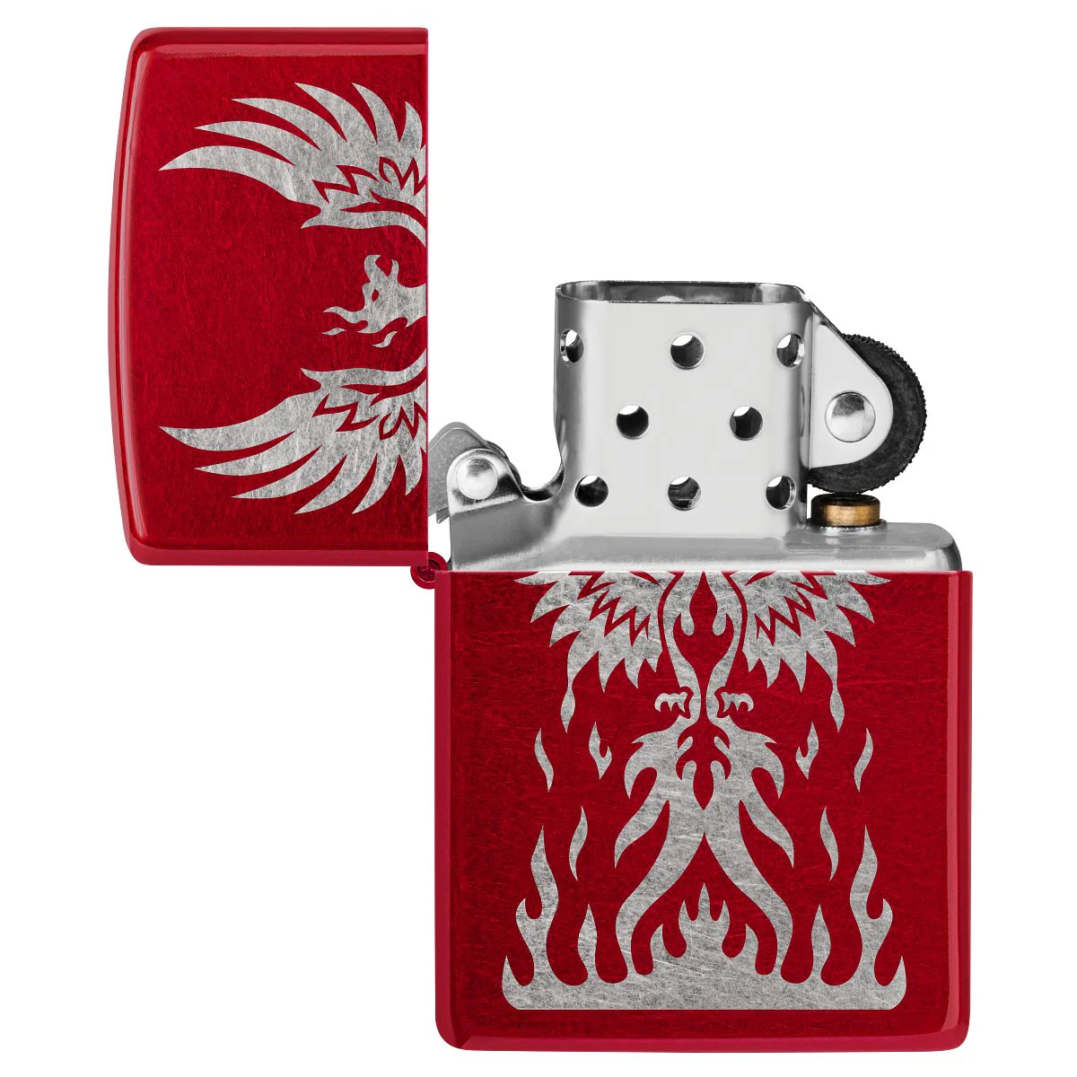 Zippo Lighter: Phoenix Rising Design, Engraved - Candy Apple Red 47140 - Image 4