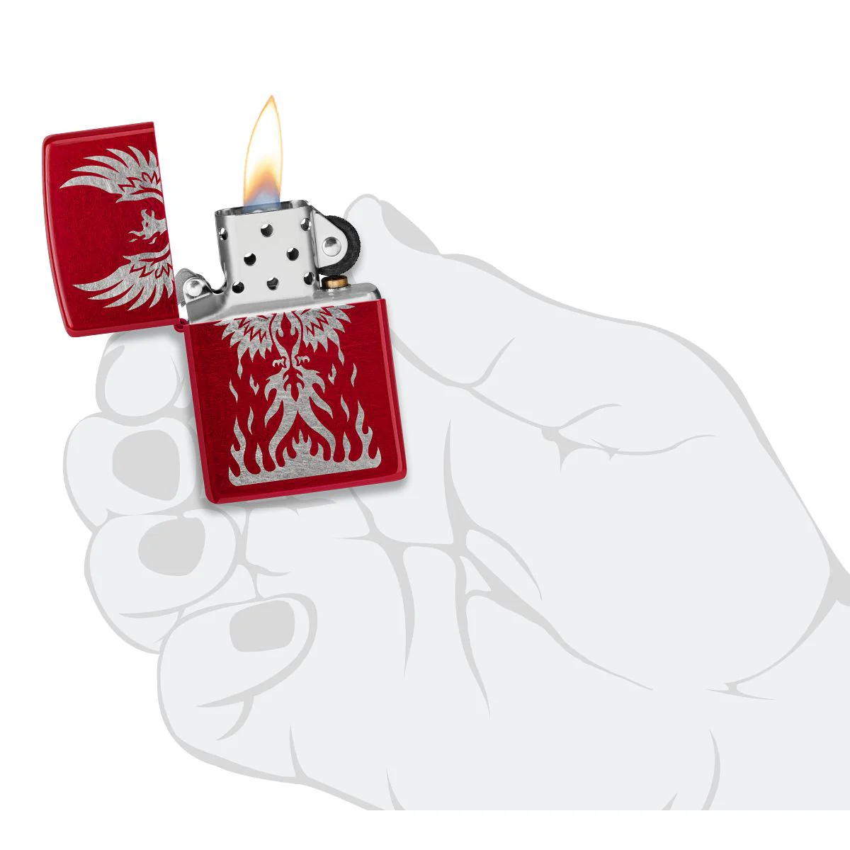 Zippo Lighter: Phoenix Rising Design, Engraved - Candy Apple Red 47140 - Image 5