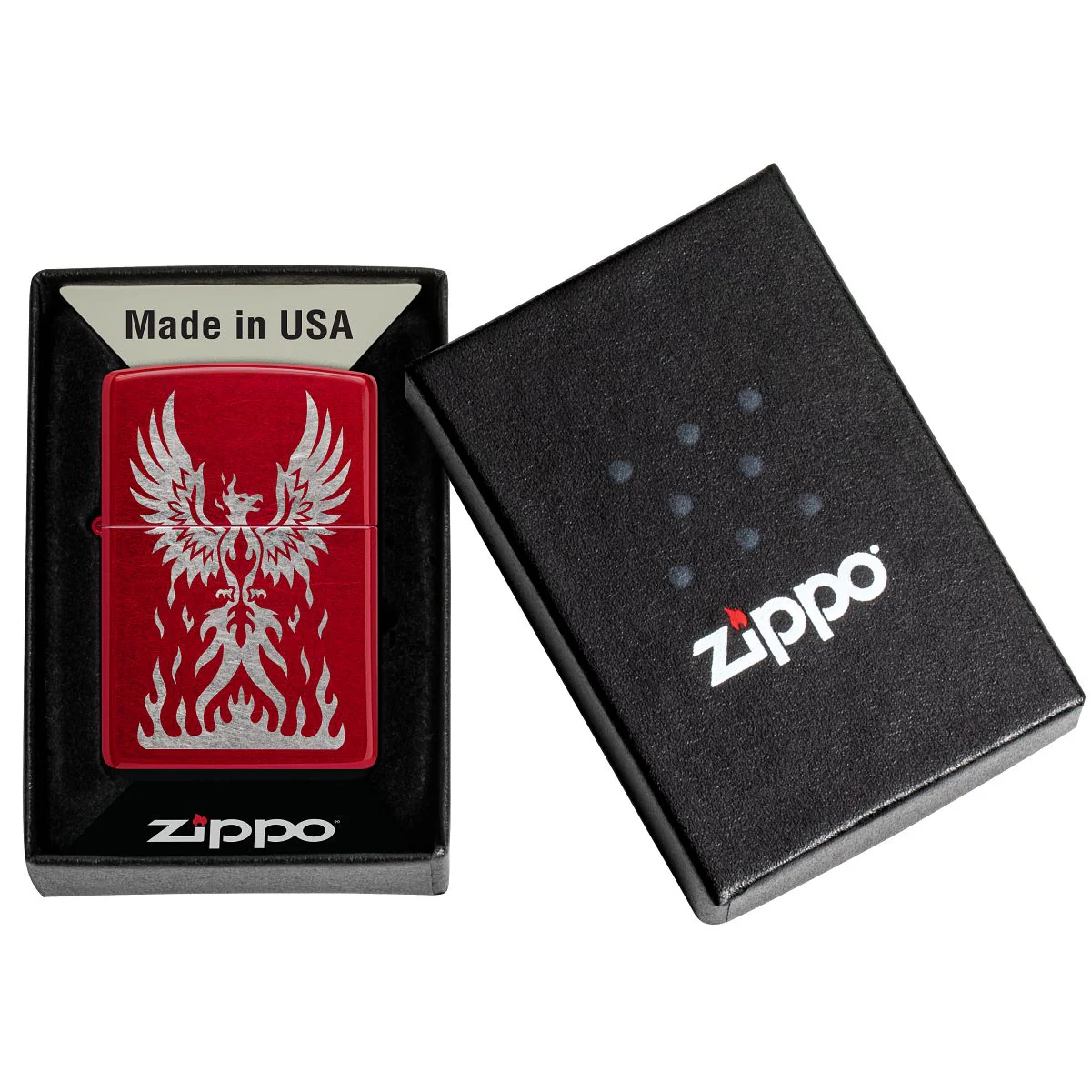 Zippo Lighter: Phoenix Rising Design, Engraved - Candy Apple Red 47140 - Image 6