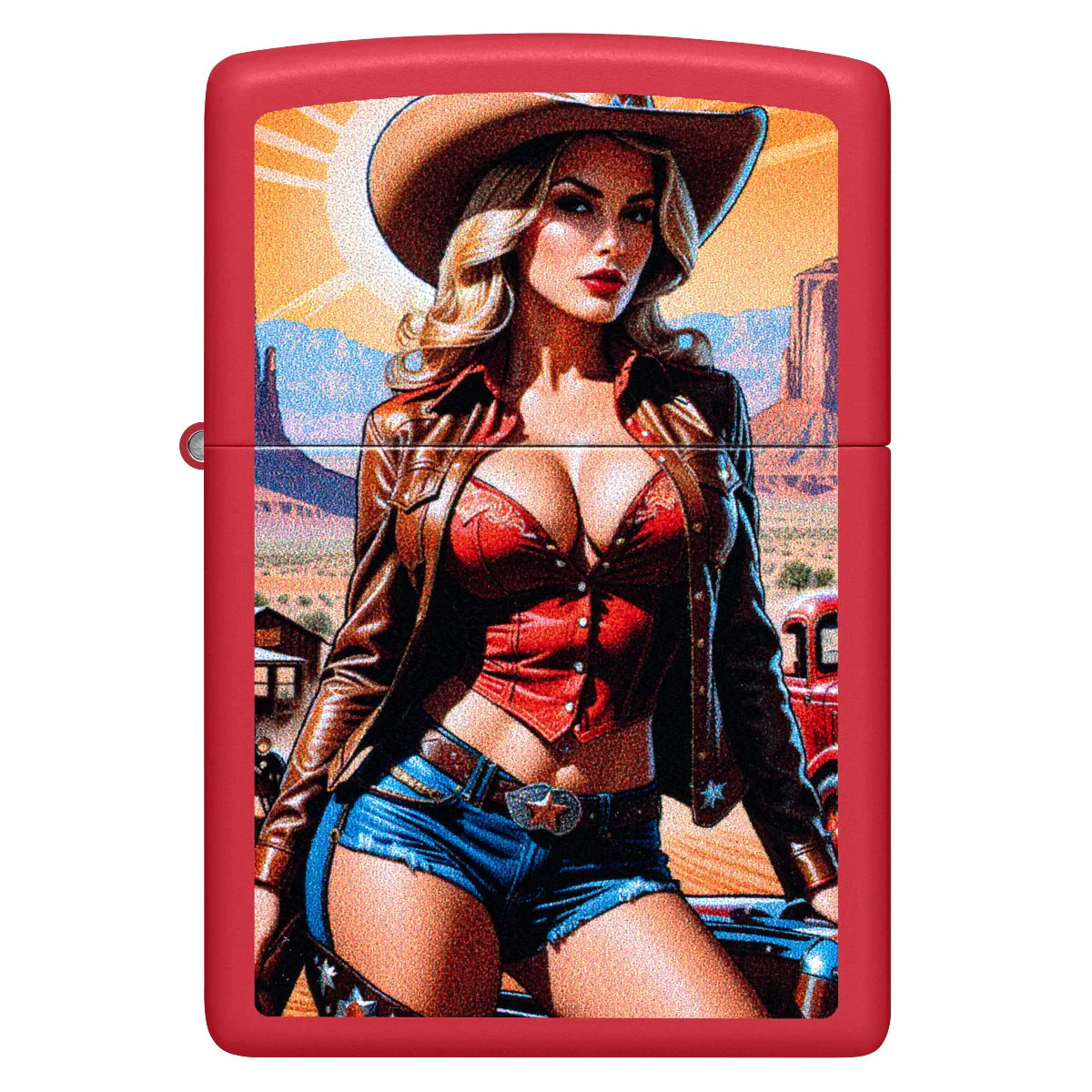 Zippo Lighter: Pin-up Cowgirl - Red Matte 46904 - Image 2