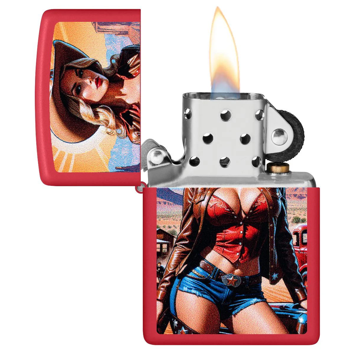 Zippo Lighter: Pin-up Cowgirl - Red Matte 46904 - Image 3