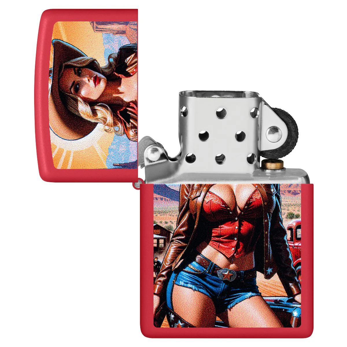 Zippo Lighter: Pin-up Cowgirl - Red Matte 46904 - Image 4