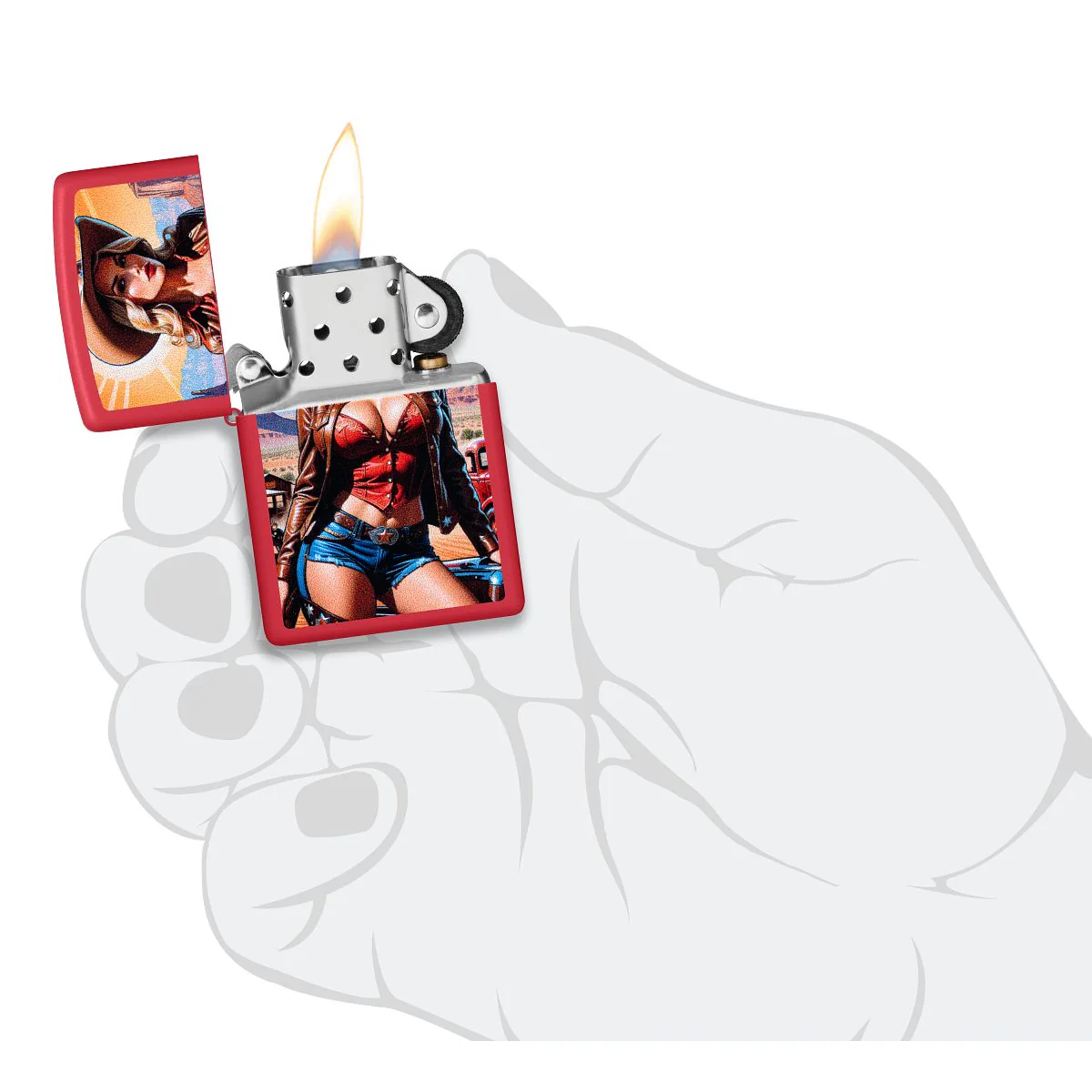 Zippo Lighter: Pin-up Cowgirl - Red Matte 46904 - Image 5