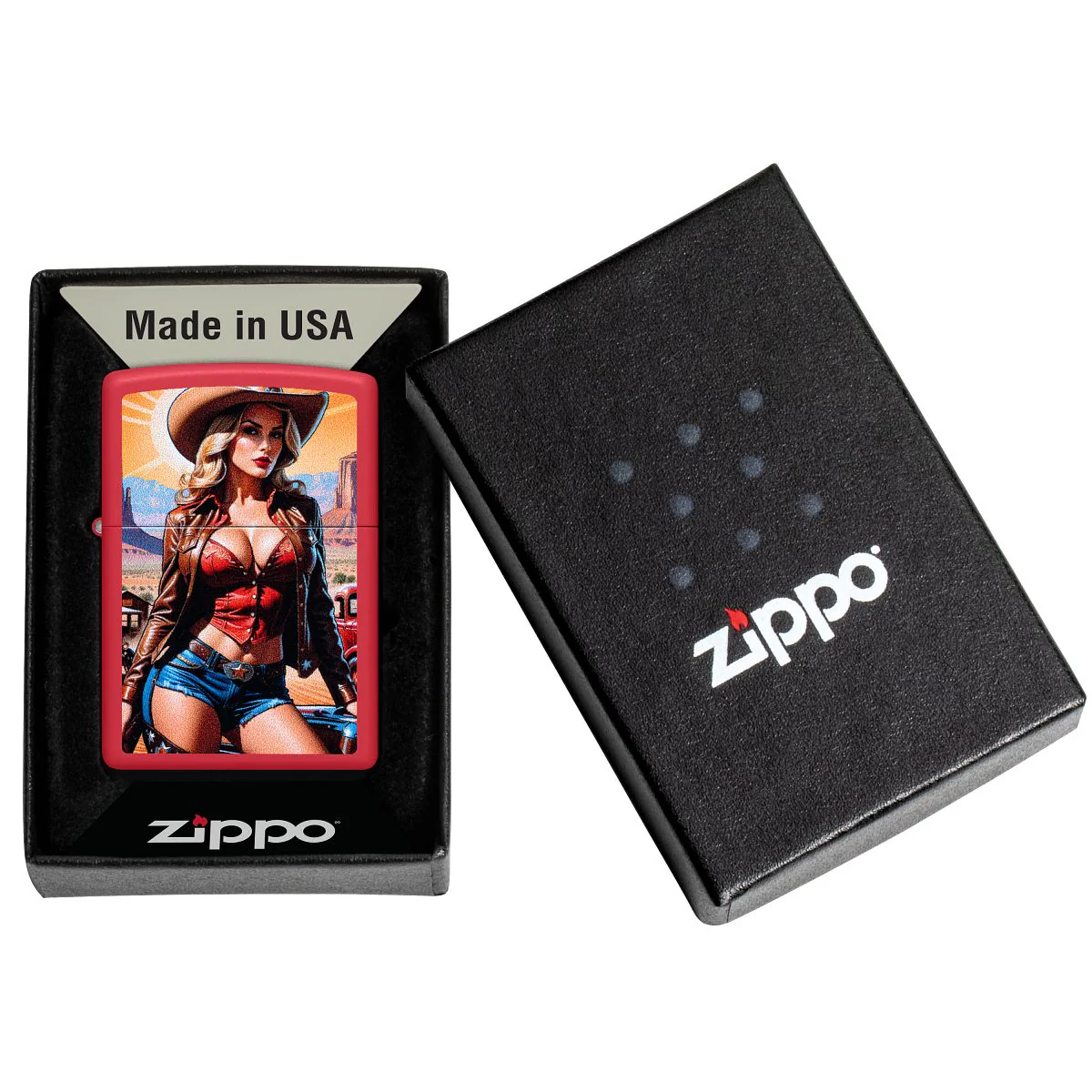 Zippo Lighter: Pin-up Cowgirl - Red Matte 46904 - Image 6