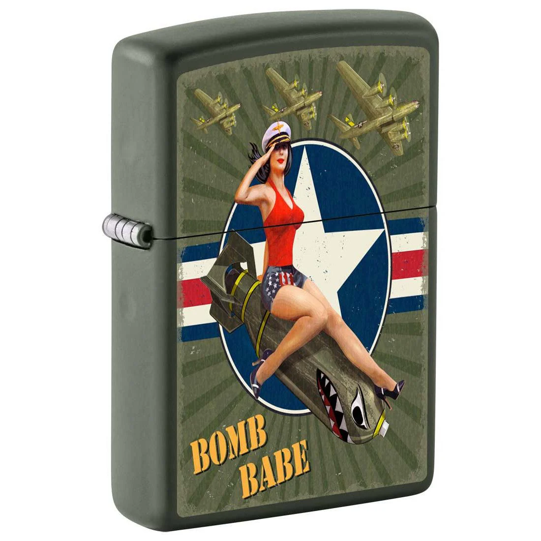 Zippo Lighter: Pin-up Girl, Bomb Babe - Green Matte 81304