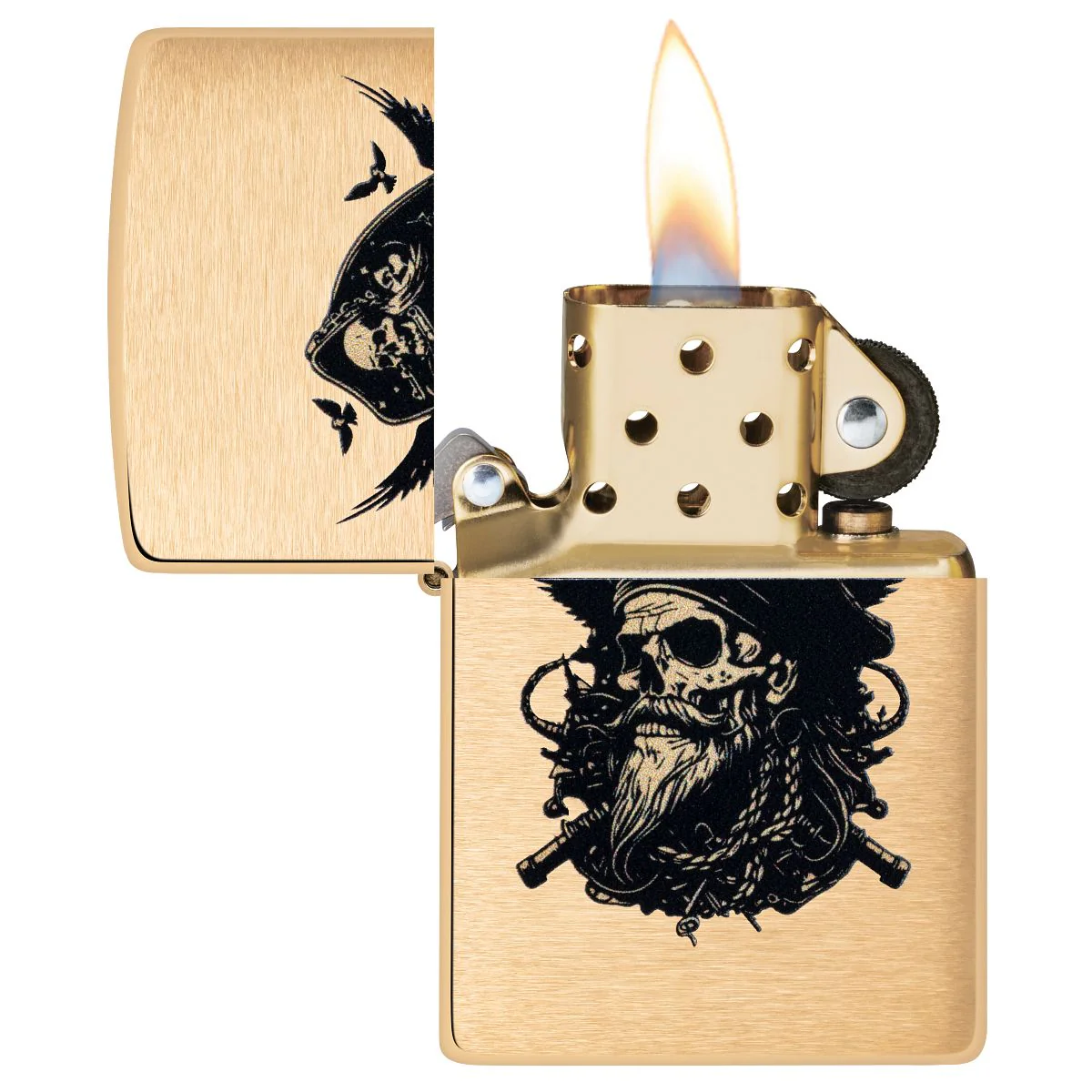 Zippo Lighter: Pirate Skull - Brushed Brass 46900 - Image 3