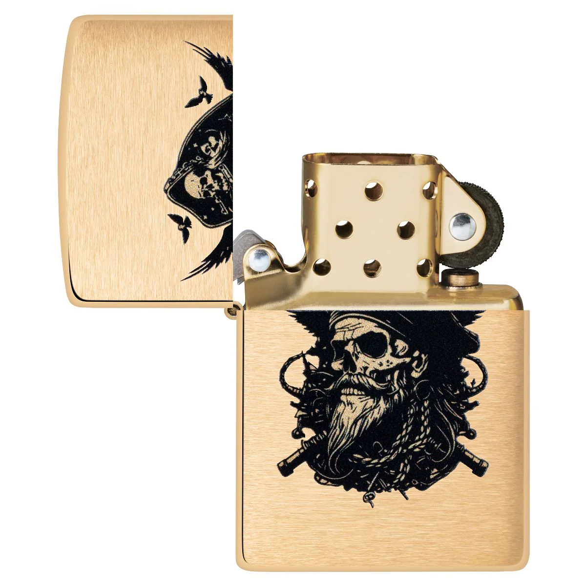 Zippo Lighter: Pirate Skull - Brushed Brass 46900 - Image 4