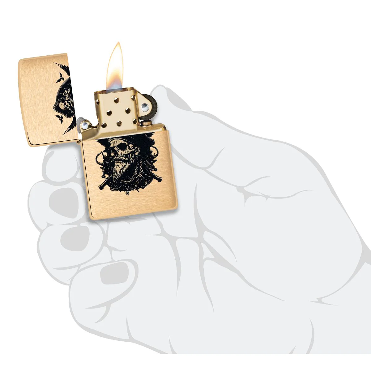 Zippo Lighter: Pirate Skull - Brushed Brass 46900 - Image 5
