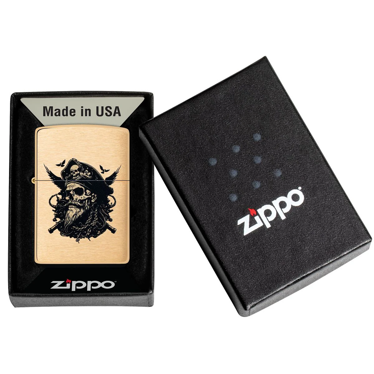 Zippo Lighter: Pirate Skull - Brushed Brass 46900 - Image 6