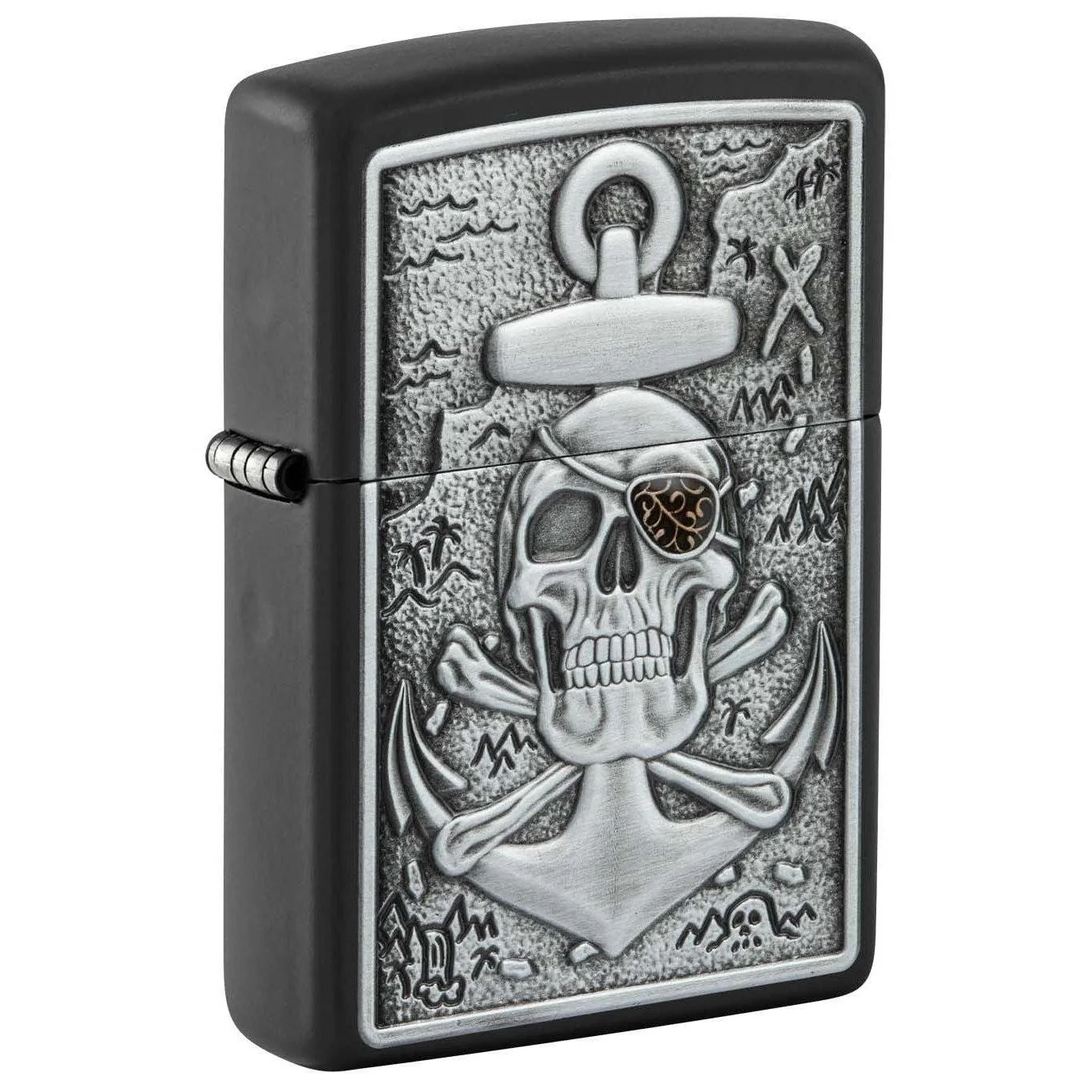 Zippo Lighter: Pirate Skull Emblem - Black Matte 48122