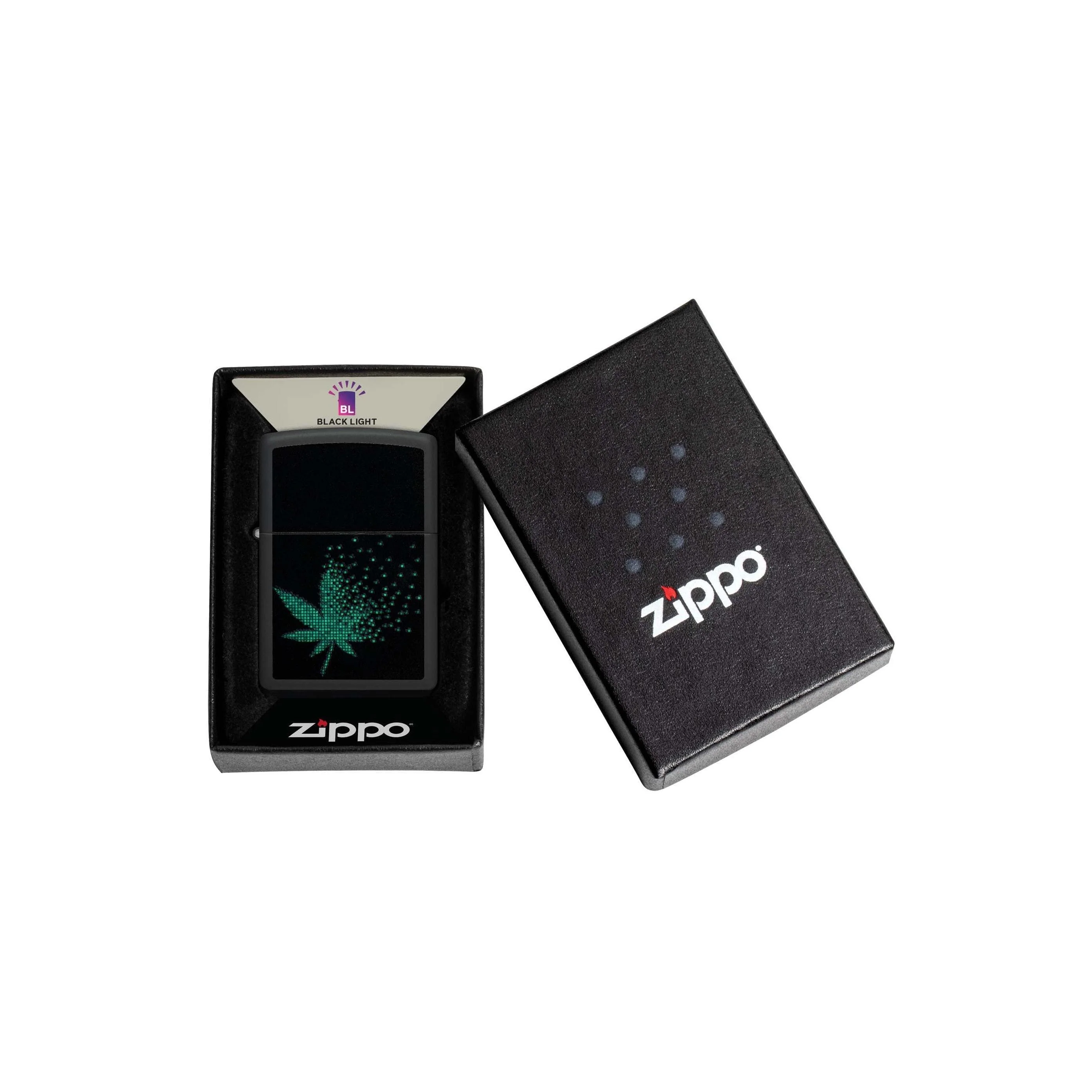 Zippo Lighter: Pixel Weed Leaf, Black Light - Black Matte 48677 - Image 3