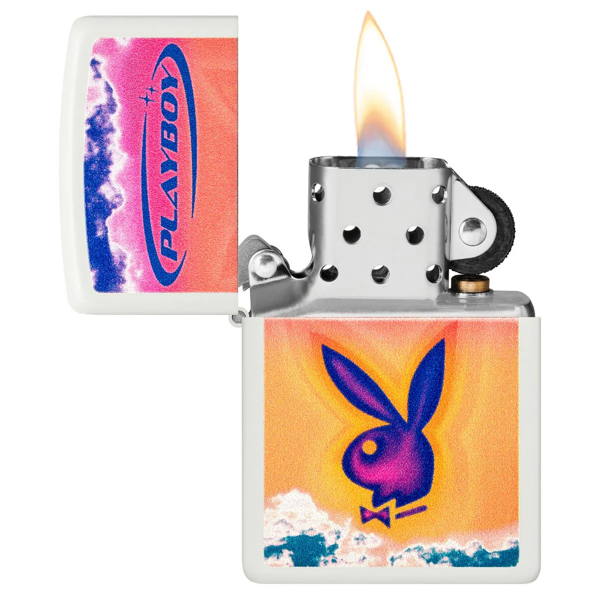 Zippo Lighter: Playboy Bunny with Clouds - White Matte 48744 - Image 3