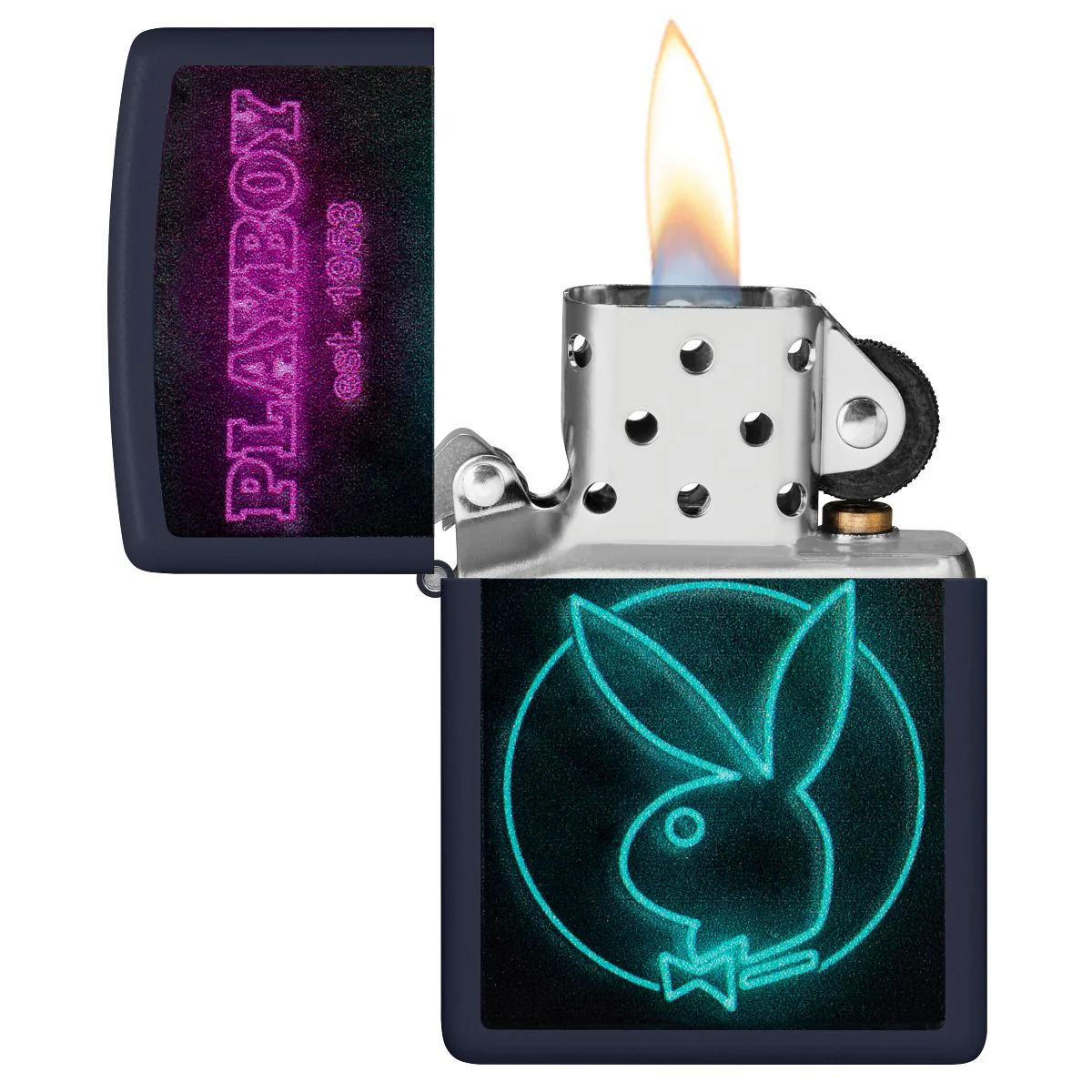 Zippo Lighter: Playboy Neon - Navy Matte 46786 - Image 3
