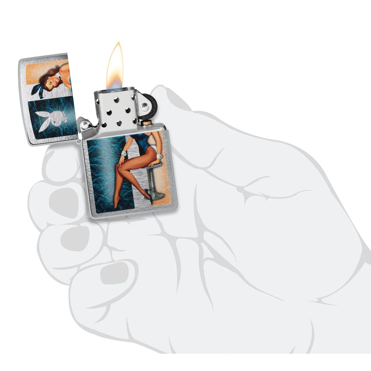 Zippo Lighter: Playboy Pinup Girl - Brushed Chrome 48374 - Image 5