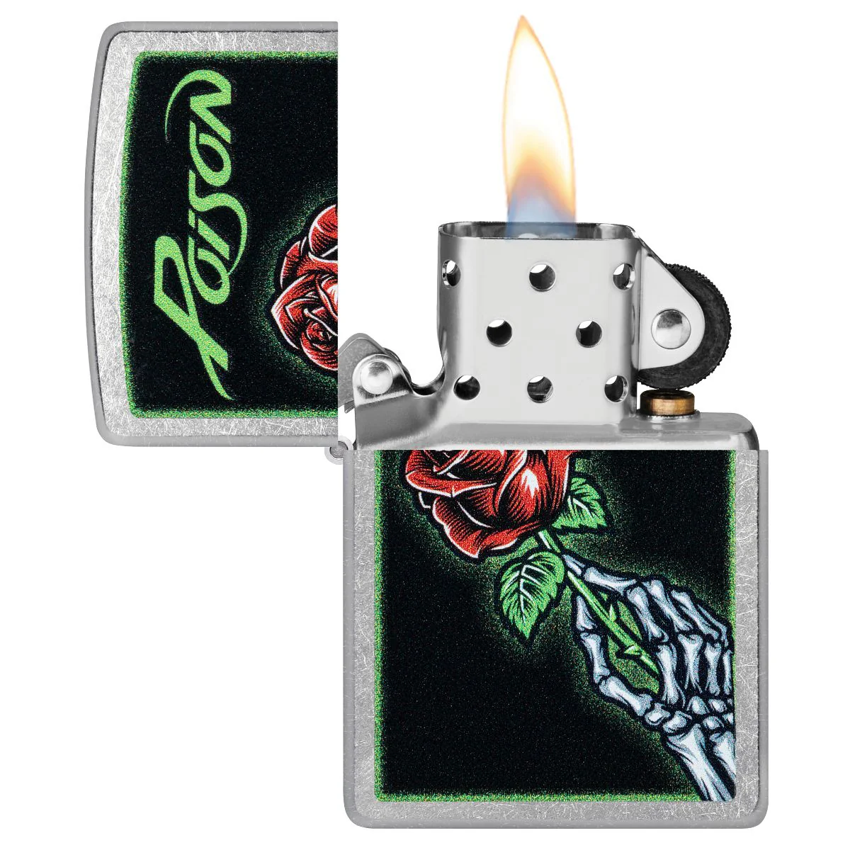 Zippo Lighter: Poison, Skeleton with Rose - Street Chrome 46593 - Image 3