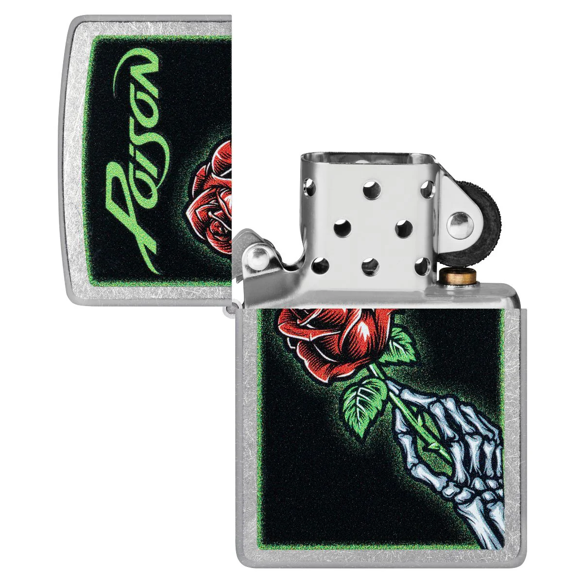 Zippo Lighter: Poison, Skeleton with Rose - Street Chrome 46593 - Image 4