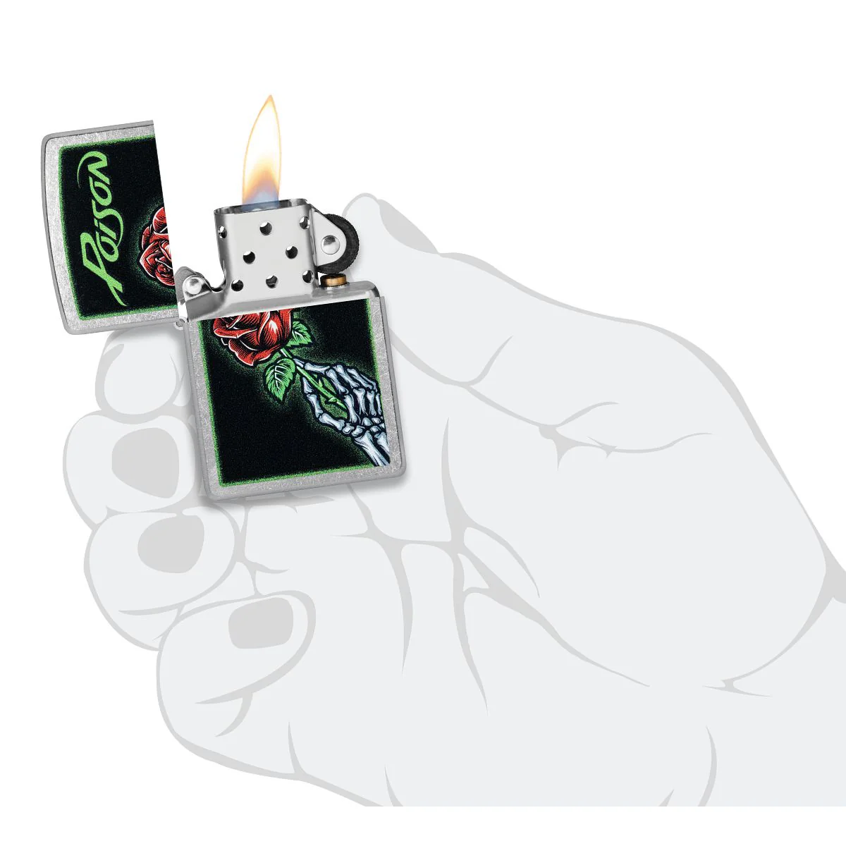 Zippo Lighter: Poison, Skeleton with Rose - Street Chrome 46593 - Image 5