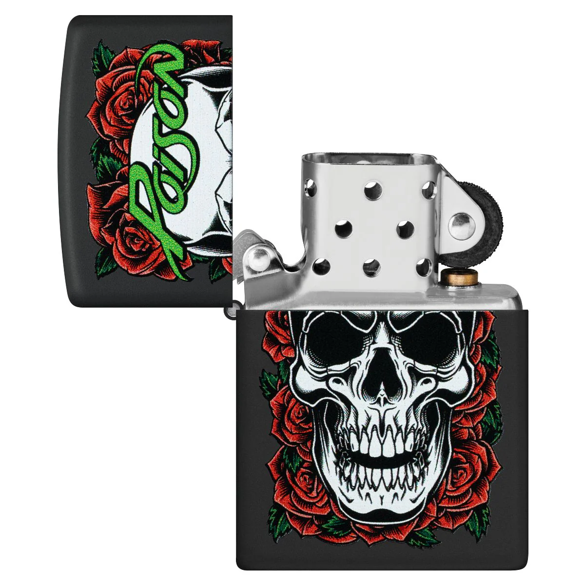 Zippo Lighter: Poison, Skull and Roses - Black Matte 47229 - Image 4