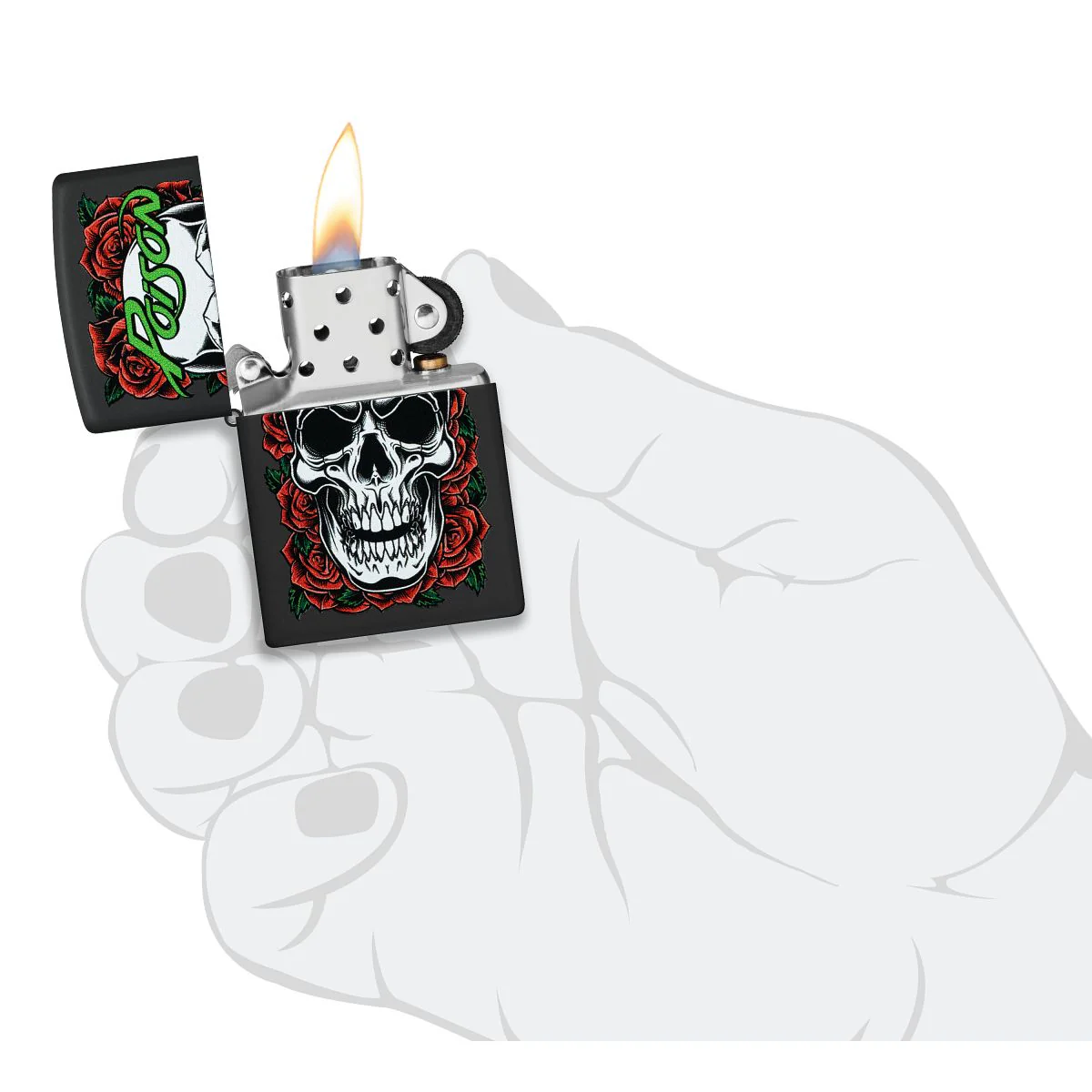 Zippo Lighter: Poison, Skull and Roses - Black Matte 47229 - Image 5