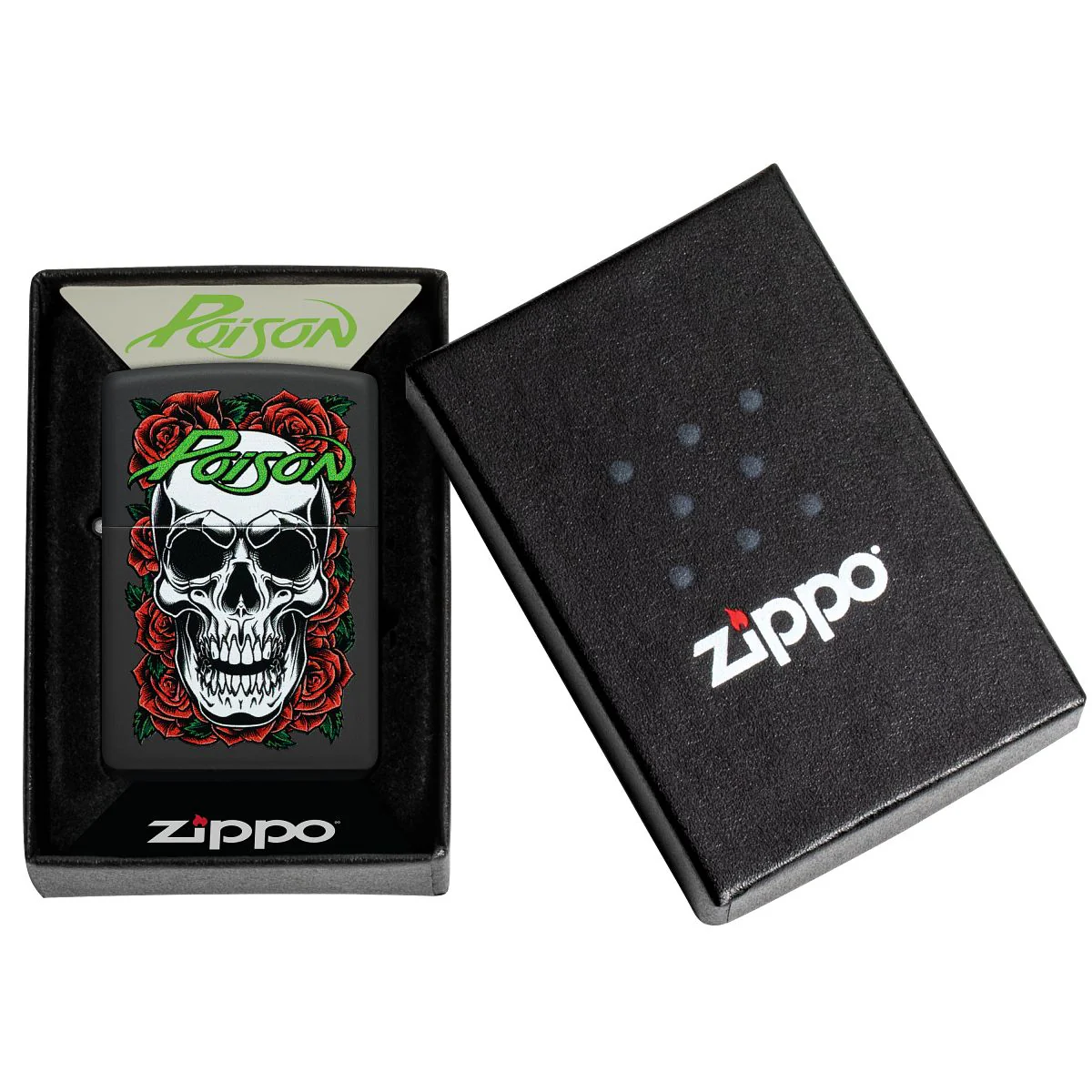 Zippo Lighter: Poison, Skull and Roses - Black Matte 47229 - Image 6