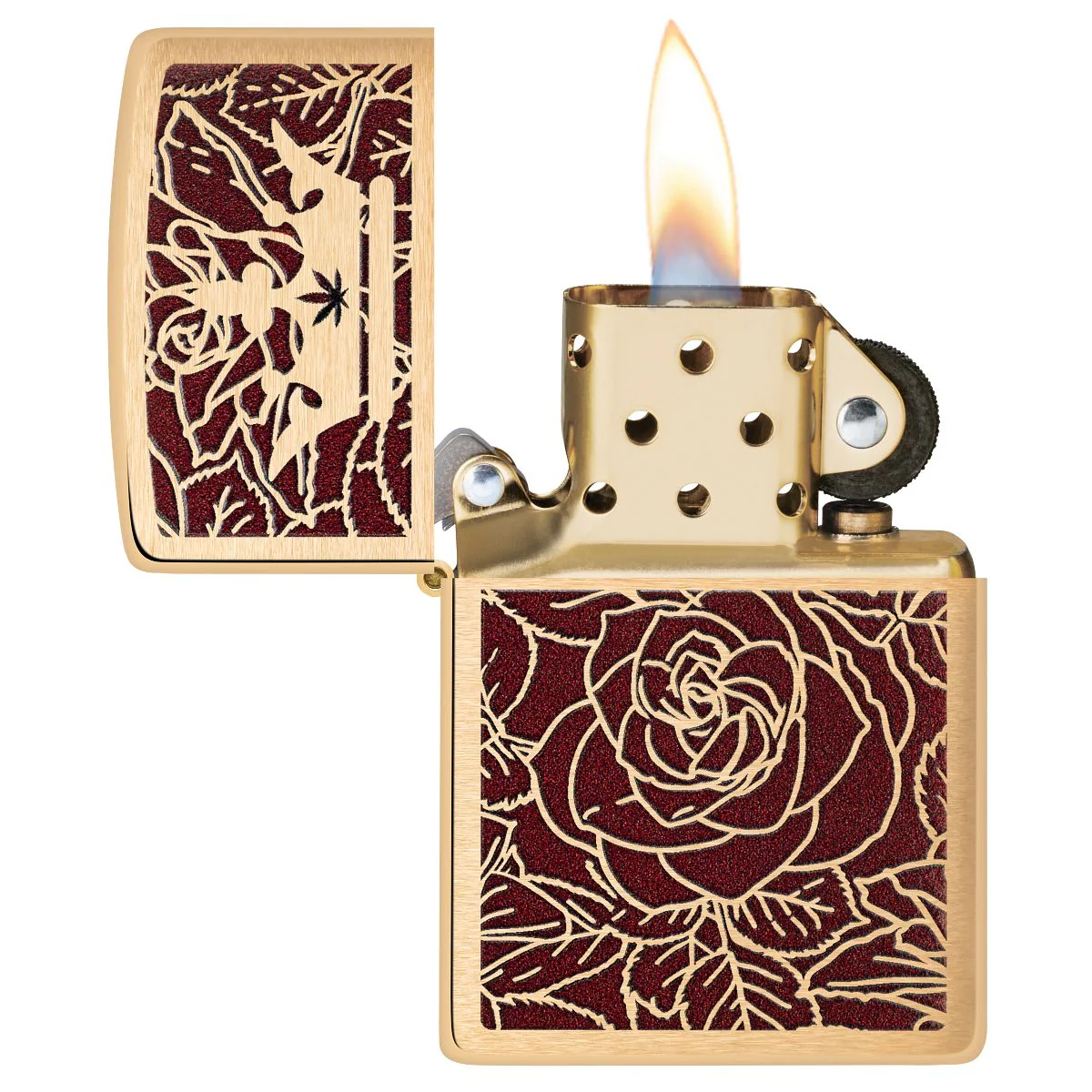 Zippo Lighter: Queen of Bud, Passionate Rose and Crown - Brushed Brass 47108 - Image 3