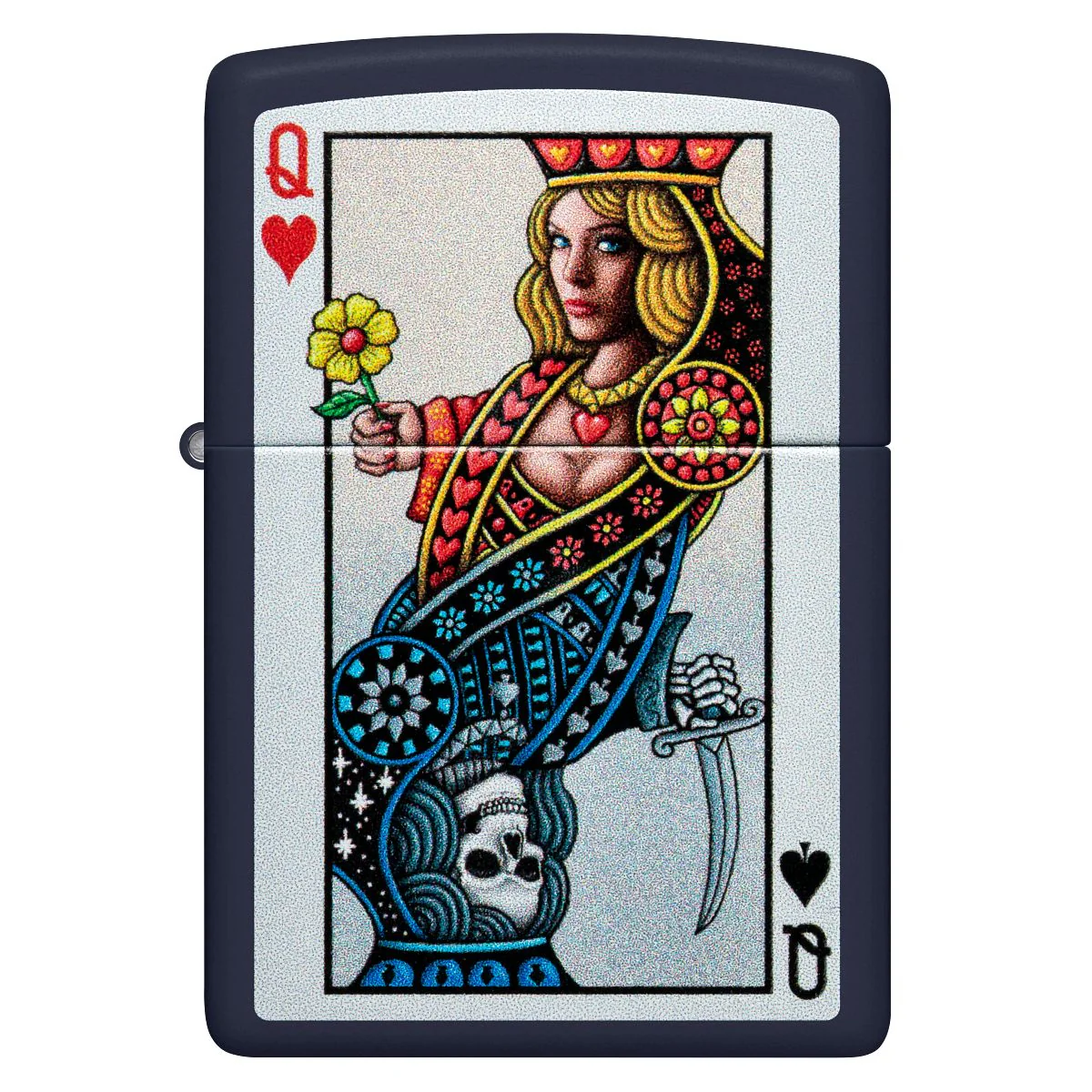 Zippo Lighter: Queen of Hearts and Spades - Navy Matte 48723 - Image 2
