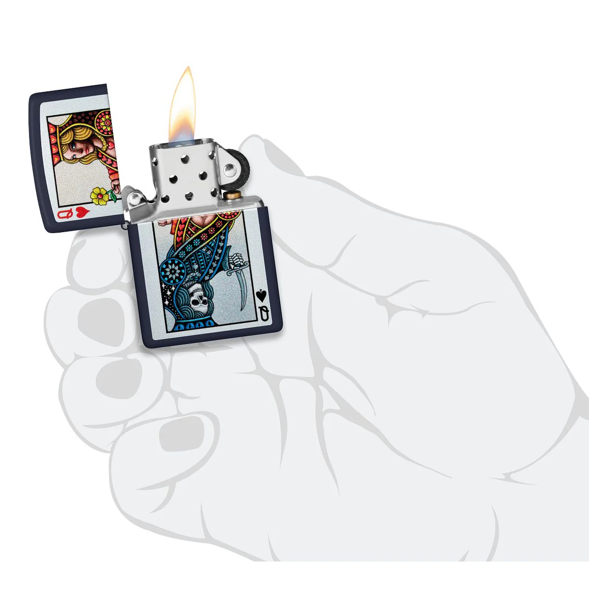 Zippo Lighter: Queen of Hearts and Spades - Navy Matte 48723 - Image 5
