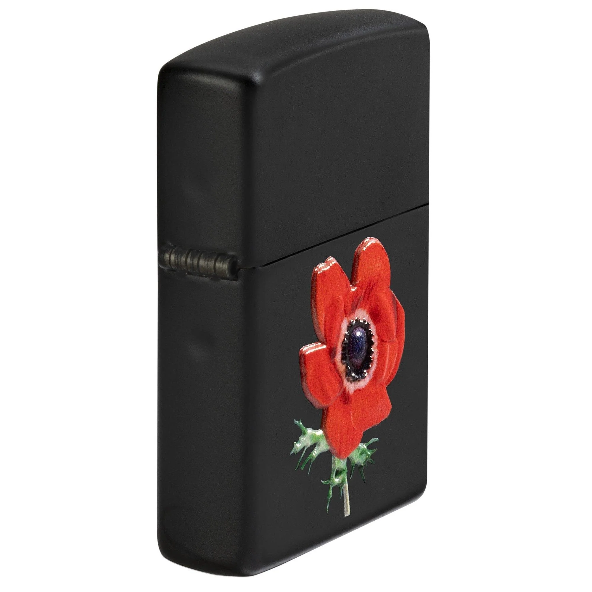Zippo Lighter: Raised Flower Emblem - Black Matte 81654 - Image 2