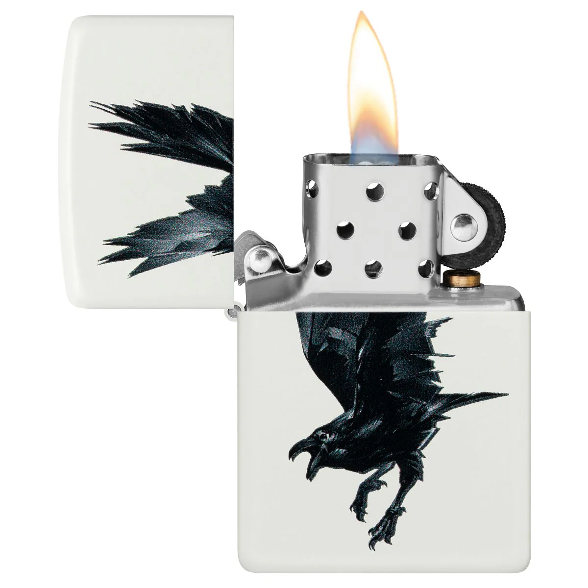 Zippo Lighter: Raven Bird - White Matte 46077 - Image 3