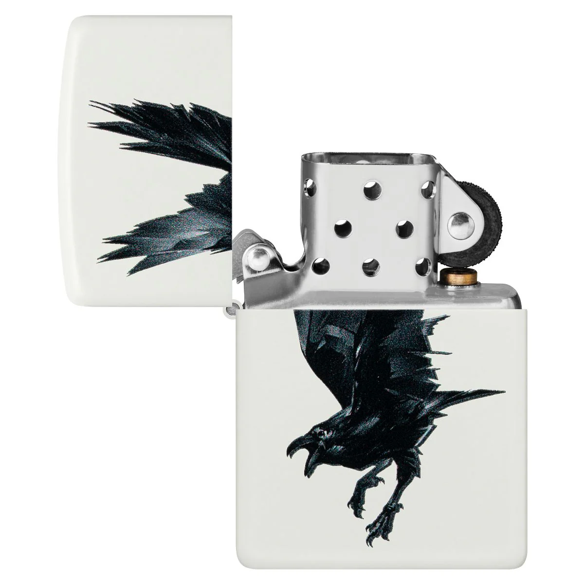 Zippo Lighter: Raven Bird - White Matte 46077 - Image 4