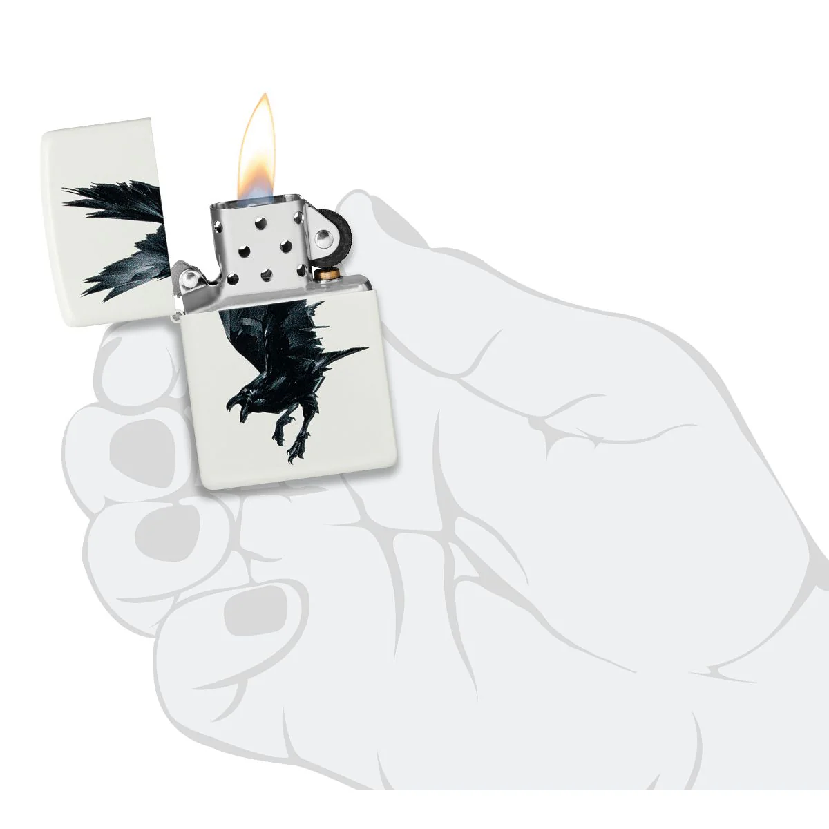 Zippo Lighter: Raven Bird - White Matte 46077 - Image 5