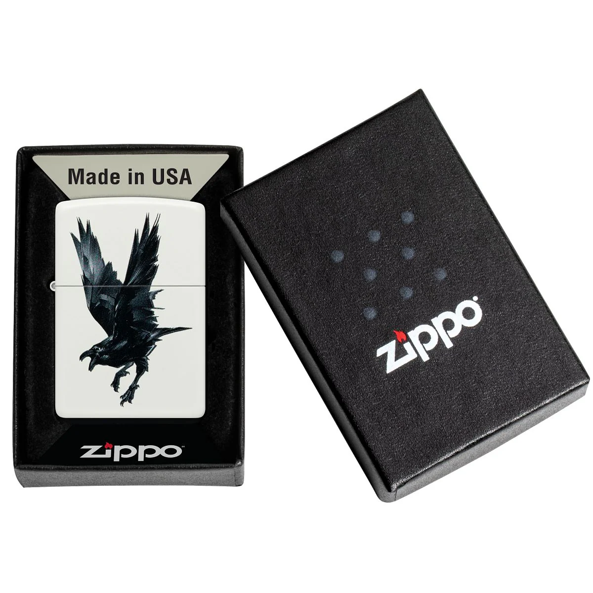 Zippo Lighter: Raven Bird - White Matte 46077 - Image 6