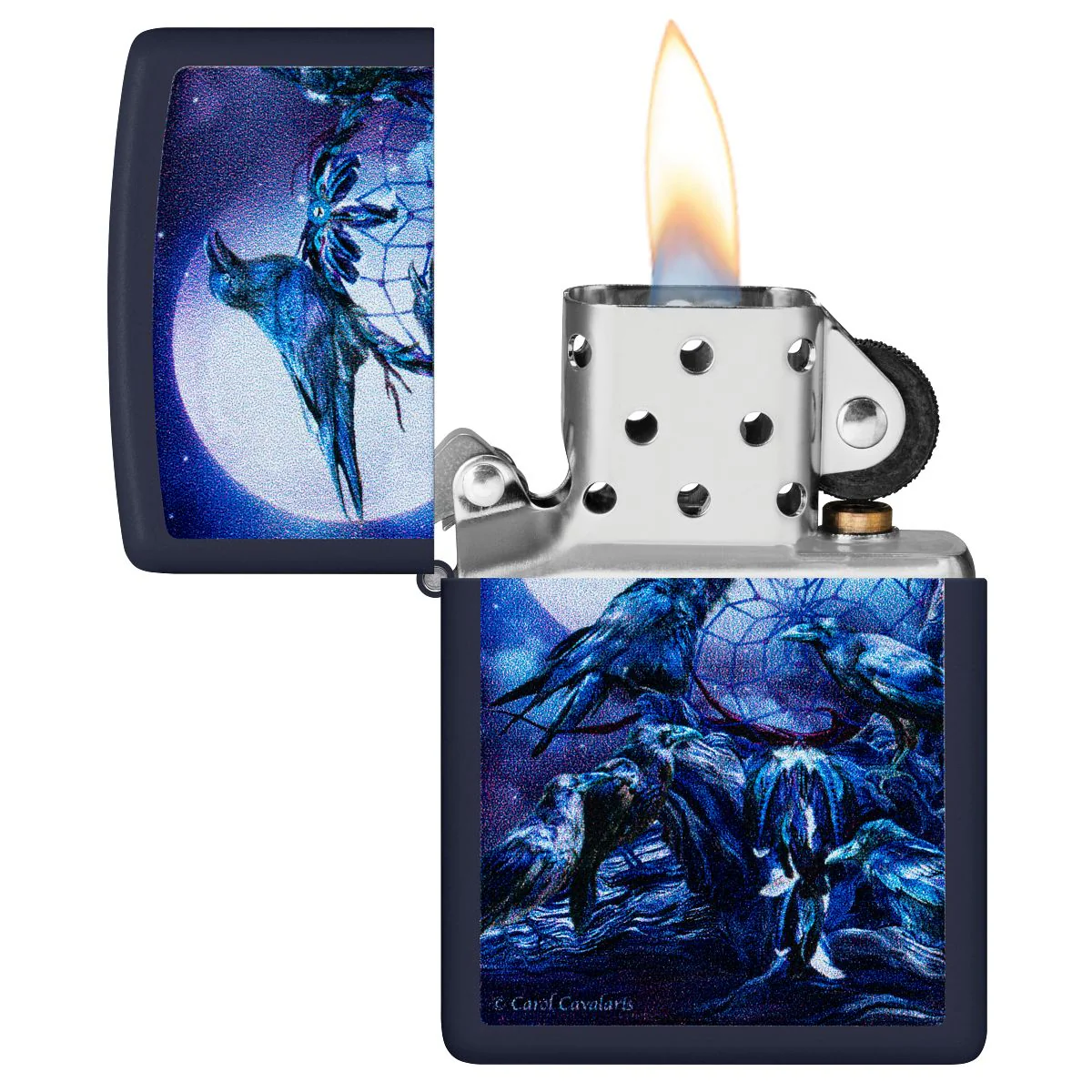 Zippo Lighter: Raven Dreams by Carol Cavalaris - Navy Blue Matte 46746 - Image 3