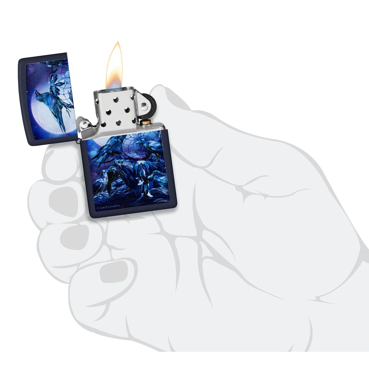 Zippo Lighter: Raven Dreams by Carol Cavalaris - Navy Blue Matte 46746 - Image 5