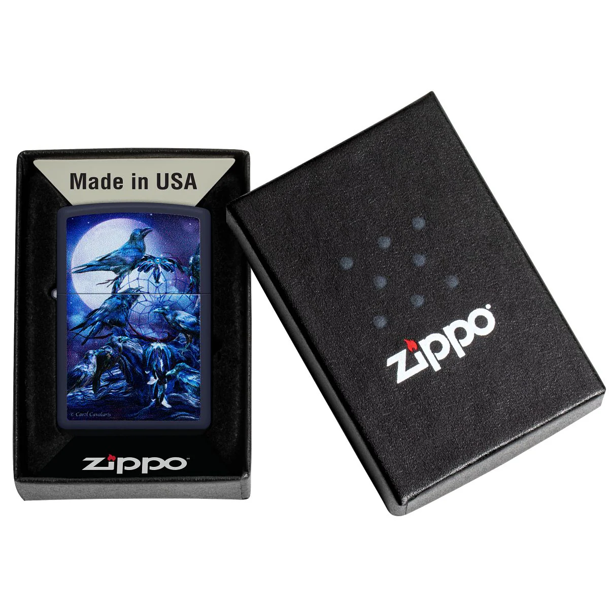 Zippo Lighter: Raven Dreams by Carol Cavalaris - Navy Blue Matte 46746 - Image 6