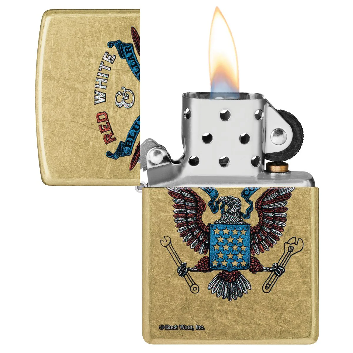 Zippo Lighter: Red, White and Blue Collar - Street Brass 46936 - Image 3