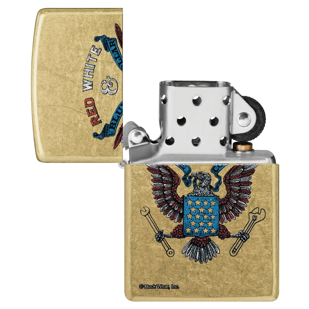 Zippo Lighter: Red, White and Blue Collar - Street Brass 46936 - Image 4