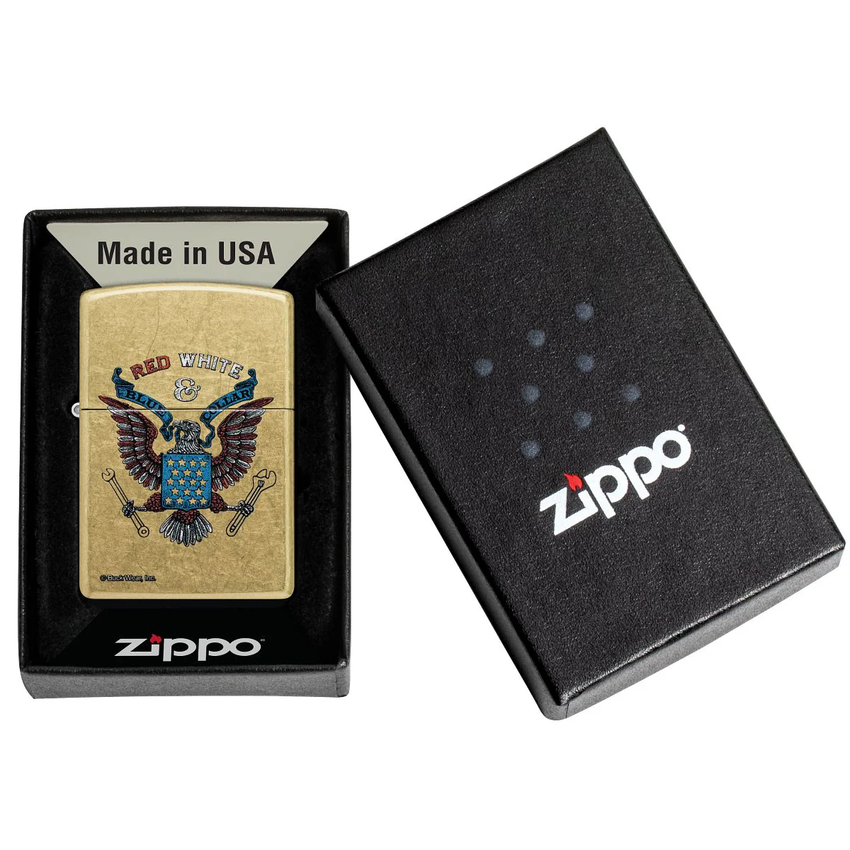 Zippo Lighter: Red, White and Blue Collar - Street Brass 46936 - Image 6