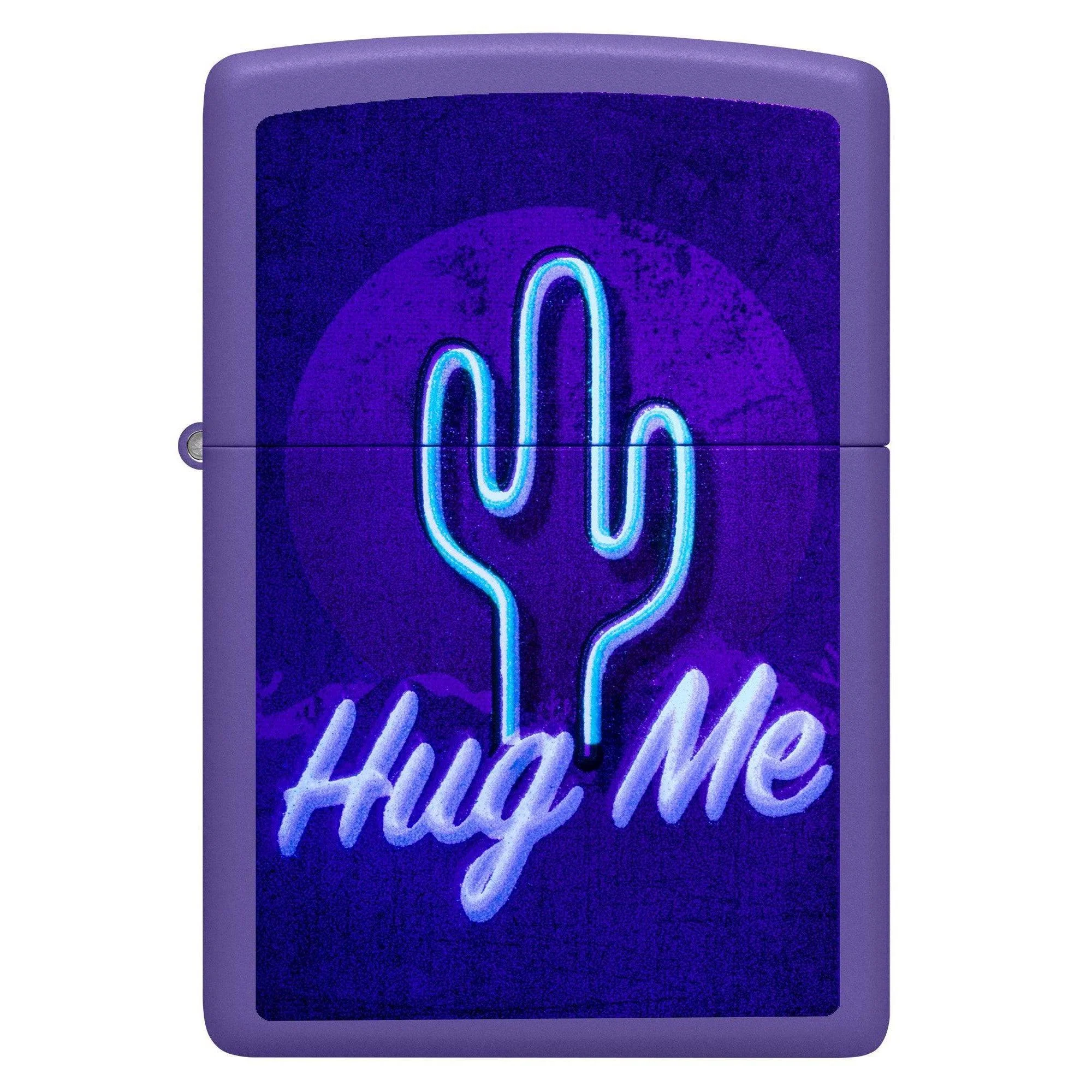 Zippo Lighter: Retro Cactus, Hug Me with Blacklight - Purple Matte 46085 - Image 2