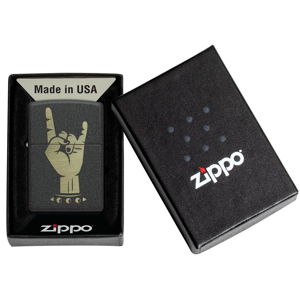 Zippo Lighter: Rock On Design - Black Crackle 47008 - Image 6