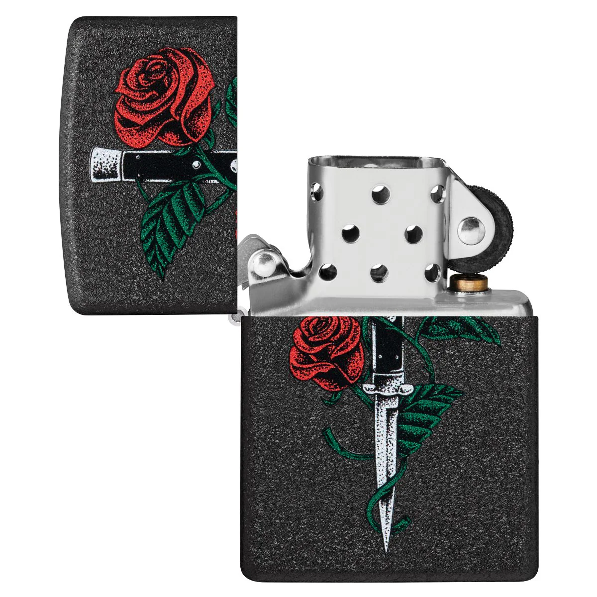 Zippo Lighter: Rose and Dagger Tattoo - Black Crackle 49778 - Image 4