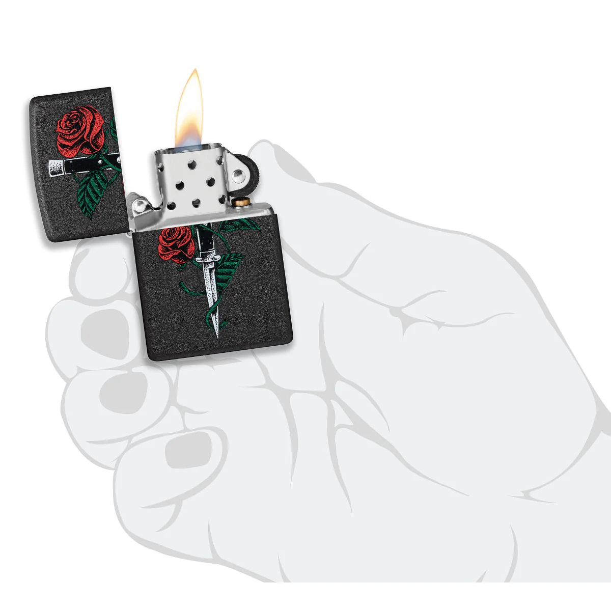 Zippo Lighter: Rose and Dagger Tattoo - Black Crackle 49778 - Image 5