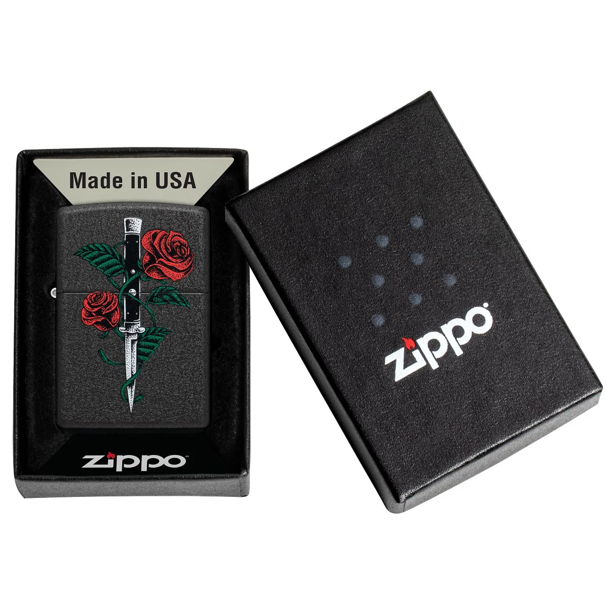 Zippo Lighter: Rose and Dagger Tattoo - Black Crackle 49778 - Image 6